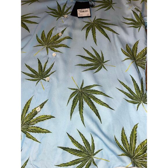NWT Mens Bugatchi Blue Green Leaf Tropical Print Long Sleeve Button Down Size XL - Picture 5 of 10